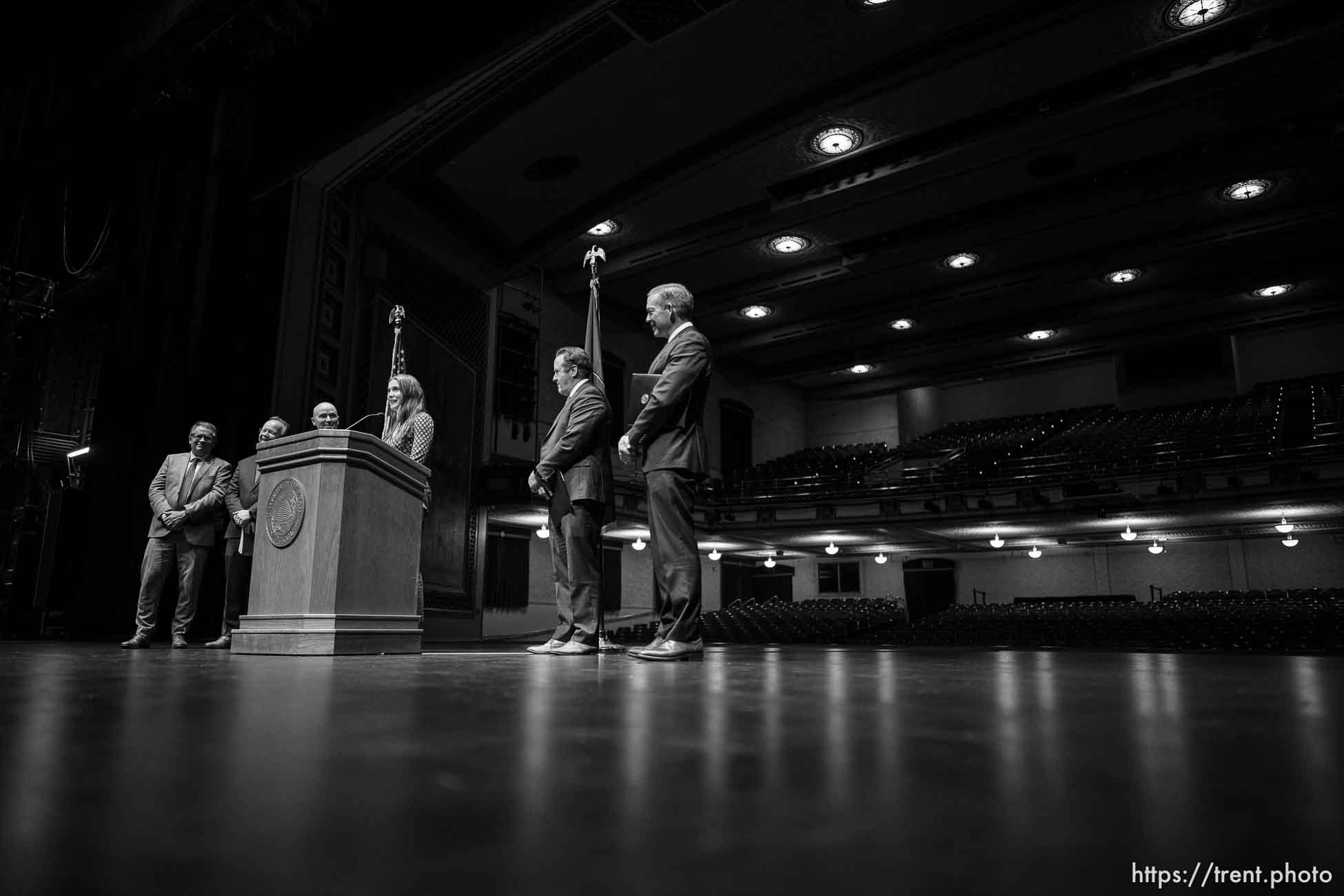 (Trent Nelson  |  The Salt Lake Tribune) 
as officials announce that the University of Utah will host a presidential debate in 2024. The news conference was held at Kingsbury Hall in Salt Lake City on Monday, Nov. 20, 2023.