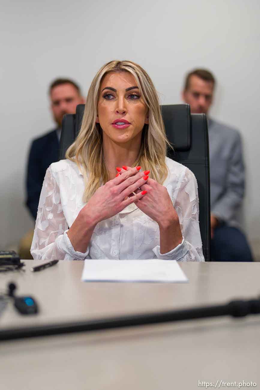 (Trent Nelson  |  The Salt Lake Tribune) The women who are accusing Tim Ballard of sexual misconduct hold a news conference in Salt Lake City on Tuesday, Nov. 21, 2023. Mike Borys, Kira Lynch,  Jordana (Bree) Righter,