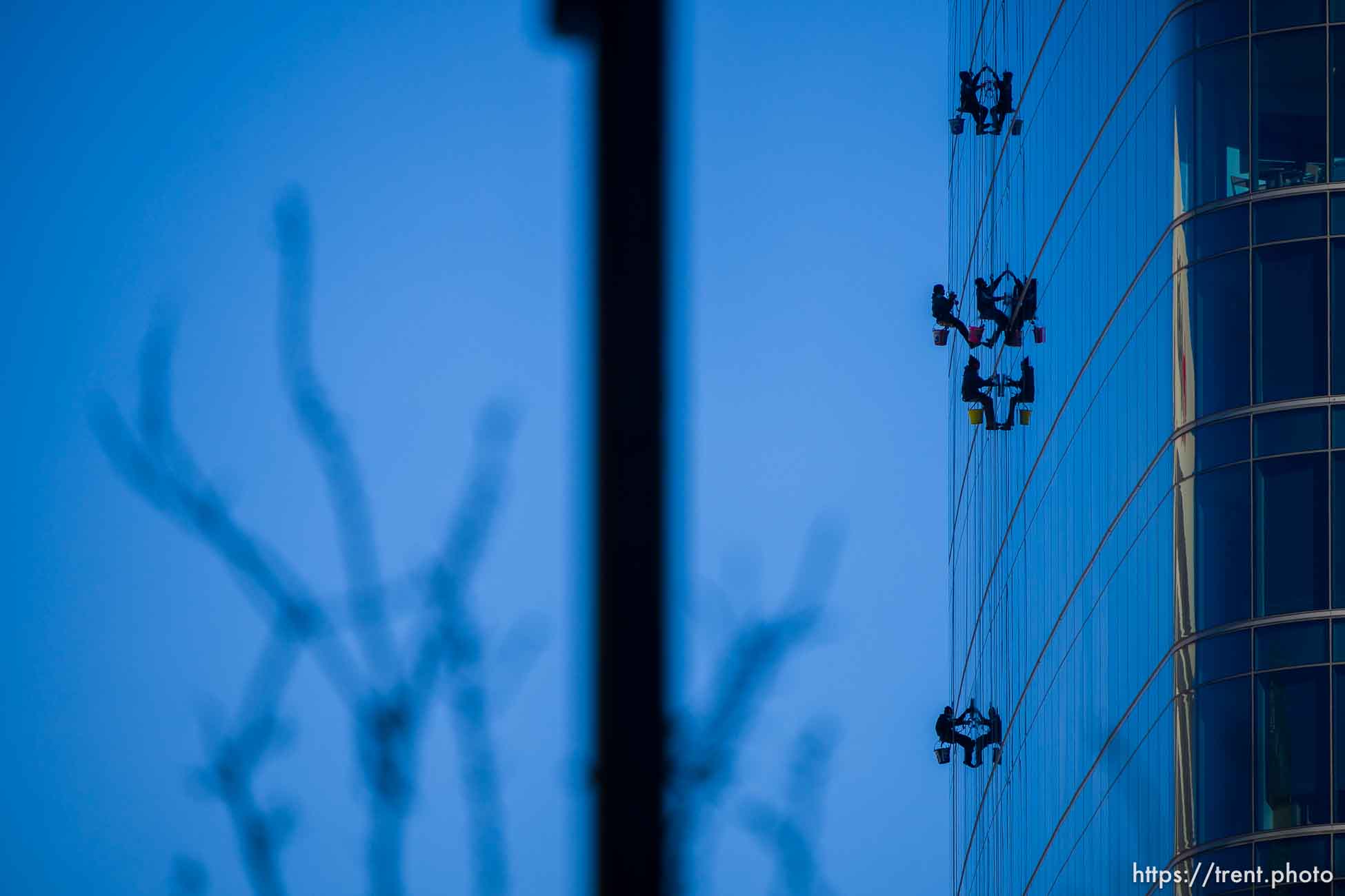 window washers in Salt Lake City on Tuesday, Dec. 5, 2023.