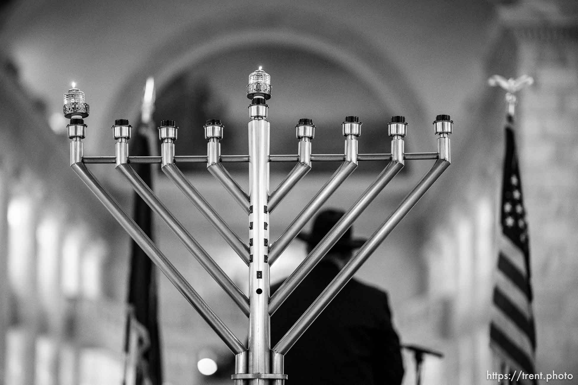 (Trent Nelson  |  The Salt Lake Tribune)
as the beginning of Hanukkah is marked by the lighting of a menorah at the Utah Capitol in Salt Lake City on Thursday, Dec. 7, 2023.