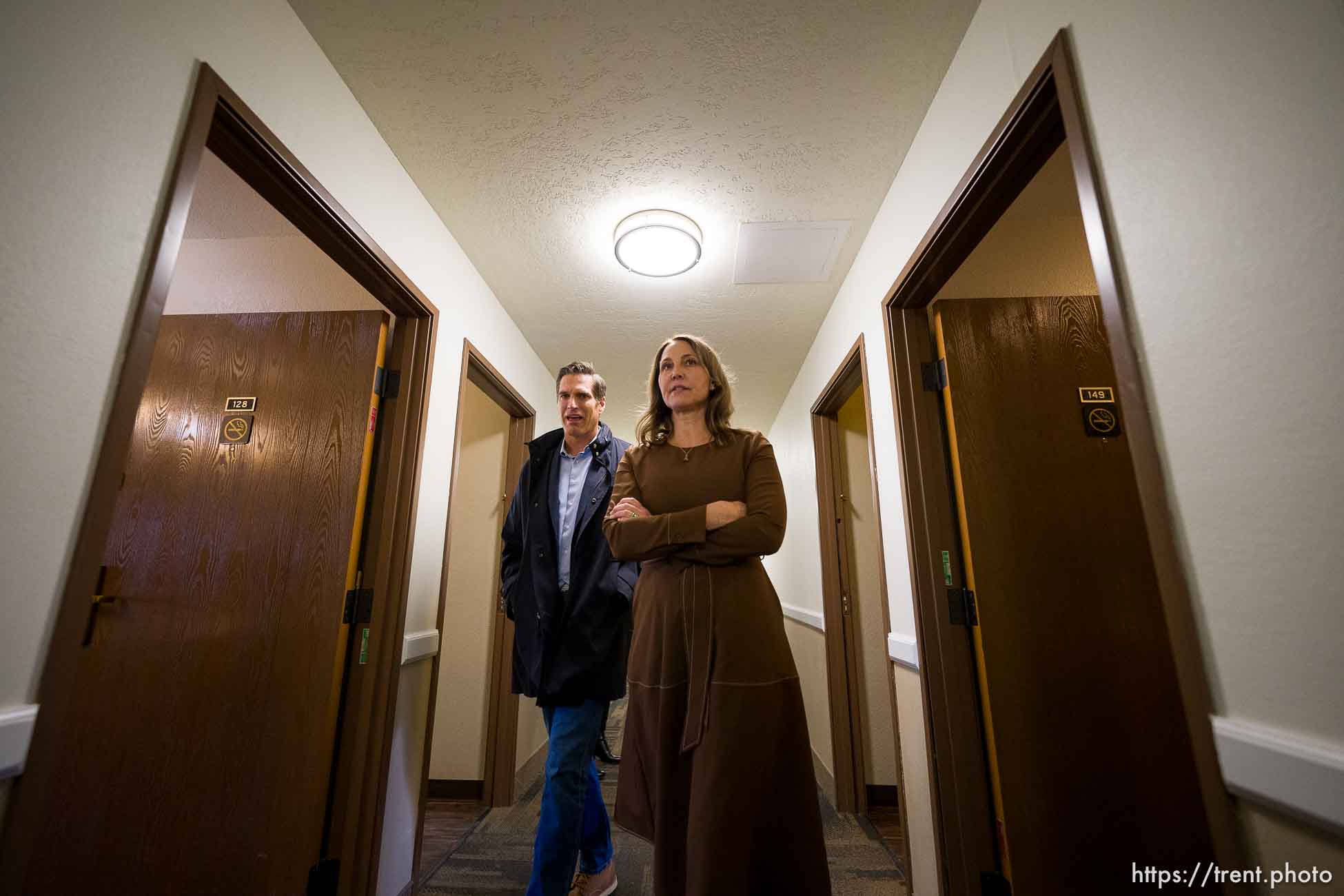 (Trent Nelson  |  The Salt Lake Tribune) Josh Romney and Laurie Hopkins during the opening of the new Medically Vulnerable People (MVP) Program Facility in Sandy on Friday, Dec. 8, 2023.
