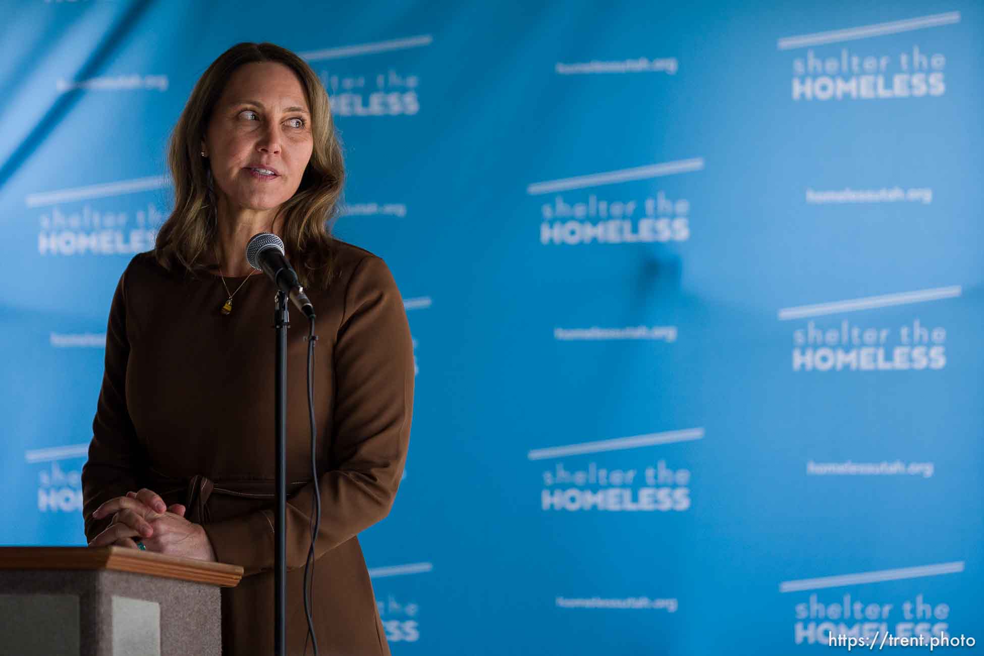 (Trent Nelson  |  The Salt Lake Tribune) Laurie Hopkins at the opening of the Medically Vulnerable People (MVP) Program Facility in Sandy on Friday, Dec. 8, 2023.