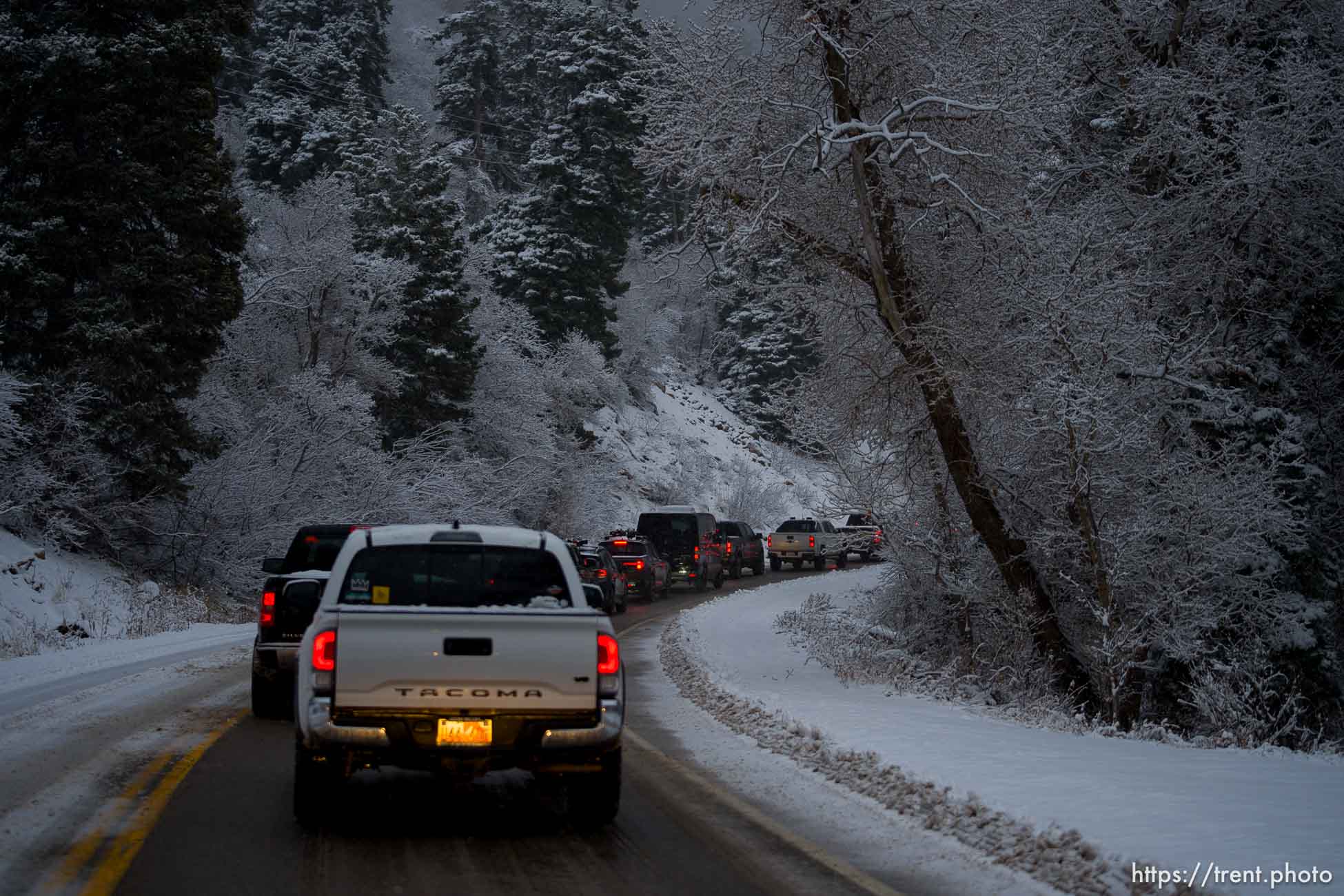 (Trent Nelson  |  The Salt Lake Tribune) Traffic at a standstill in Big Cottonwood Canyon on Saturday, Dec. 23, 2023.
