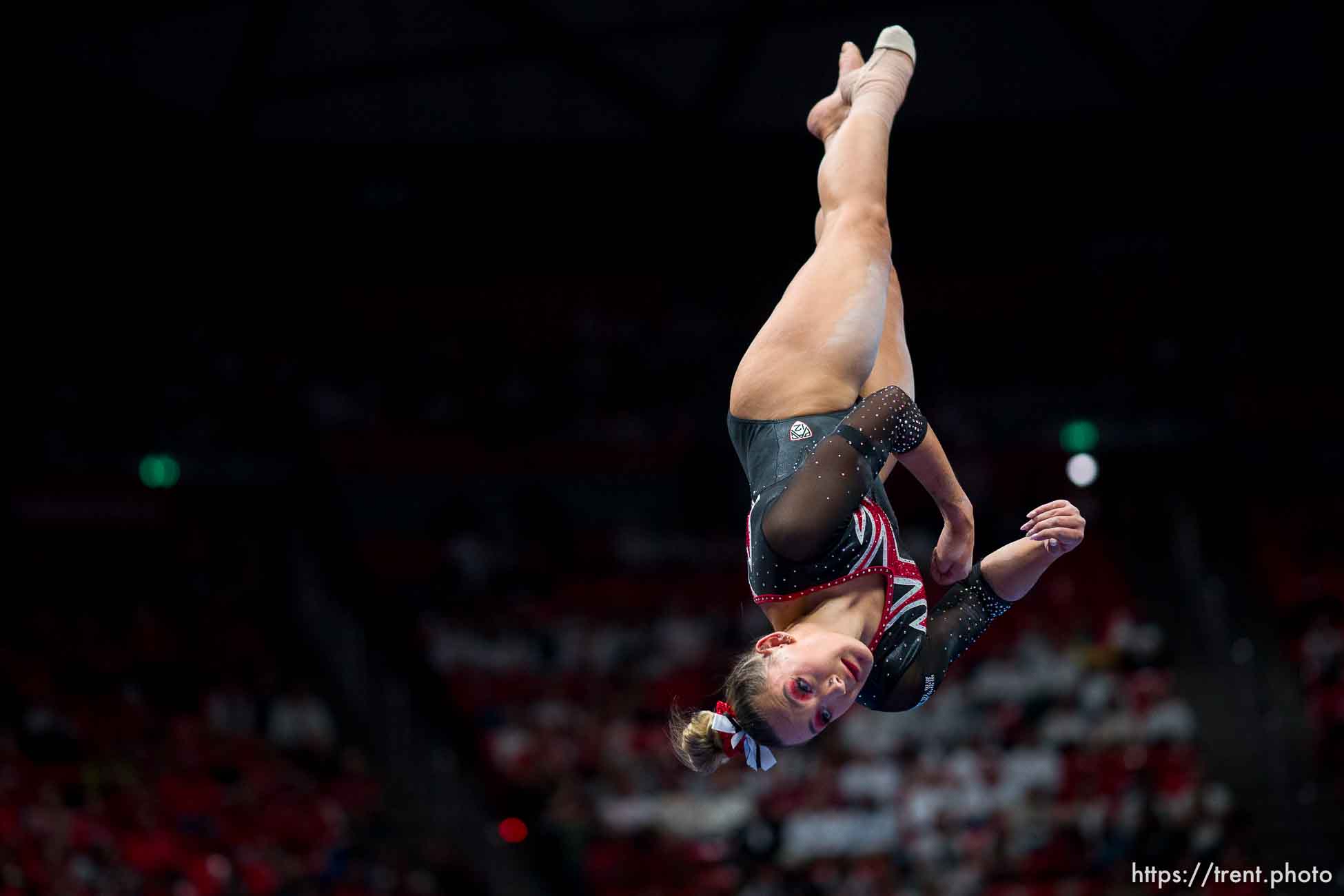 (Trent Nelson  |  The Salt Lake Tribune) Makenna Smith on the beam as Utah hosts Boise State, NCAA gymnastics in Salt Lake City on Friday, Jan. 5, 2024.
