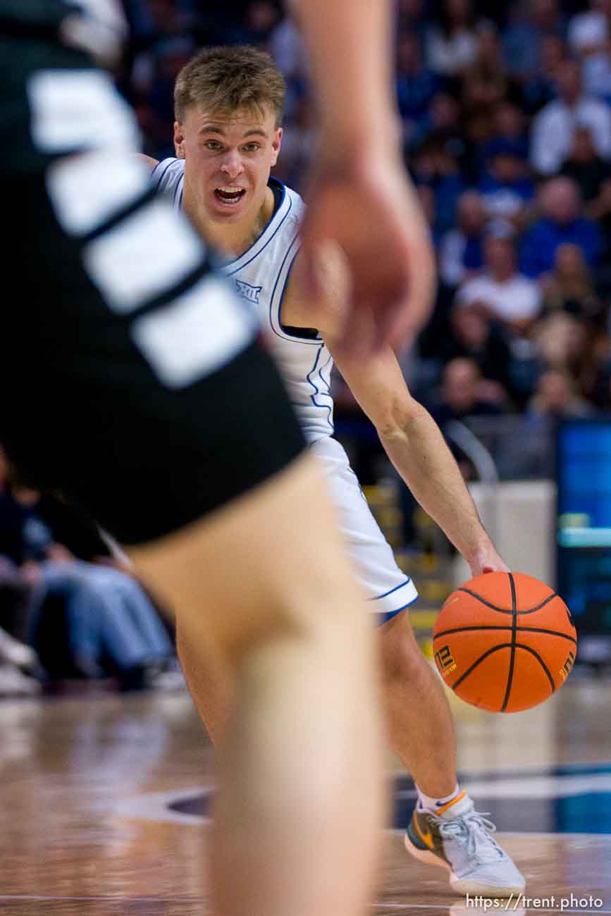 (Trent Nelson  |  The Salt Lake Tribune) Brigham Young Cougars guard Dallin Hall (30) as BYU hosts Cincinnati, NCAA basketball in Provo on Saturday, Jan. 6, 2024.