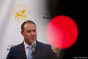 (Trent Nelson  |  The Salt Lake Tribune) House Speaker Mike Schultz, R-Hooper, speaks at a news conference at the Utah Capitol in Salt Lake City on Wednesday, Jan. 10, 2024.