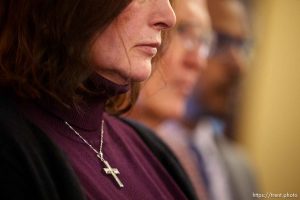 (Trent Nelson  |  The Salt Lake Tribune) People line up to speak in support of Rep. Kera Birkeland's bill to narrow Utah's legal definitions of sex to exclude transgender people (HB 257) at a meeting of the House Business and Labor Committee at the Utah Capitol in Salt Lake City on Wednesday, Jan. 17, 2024.