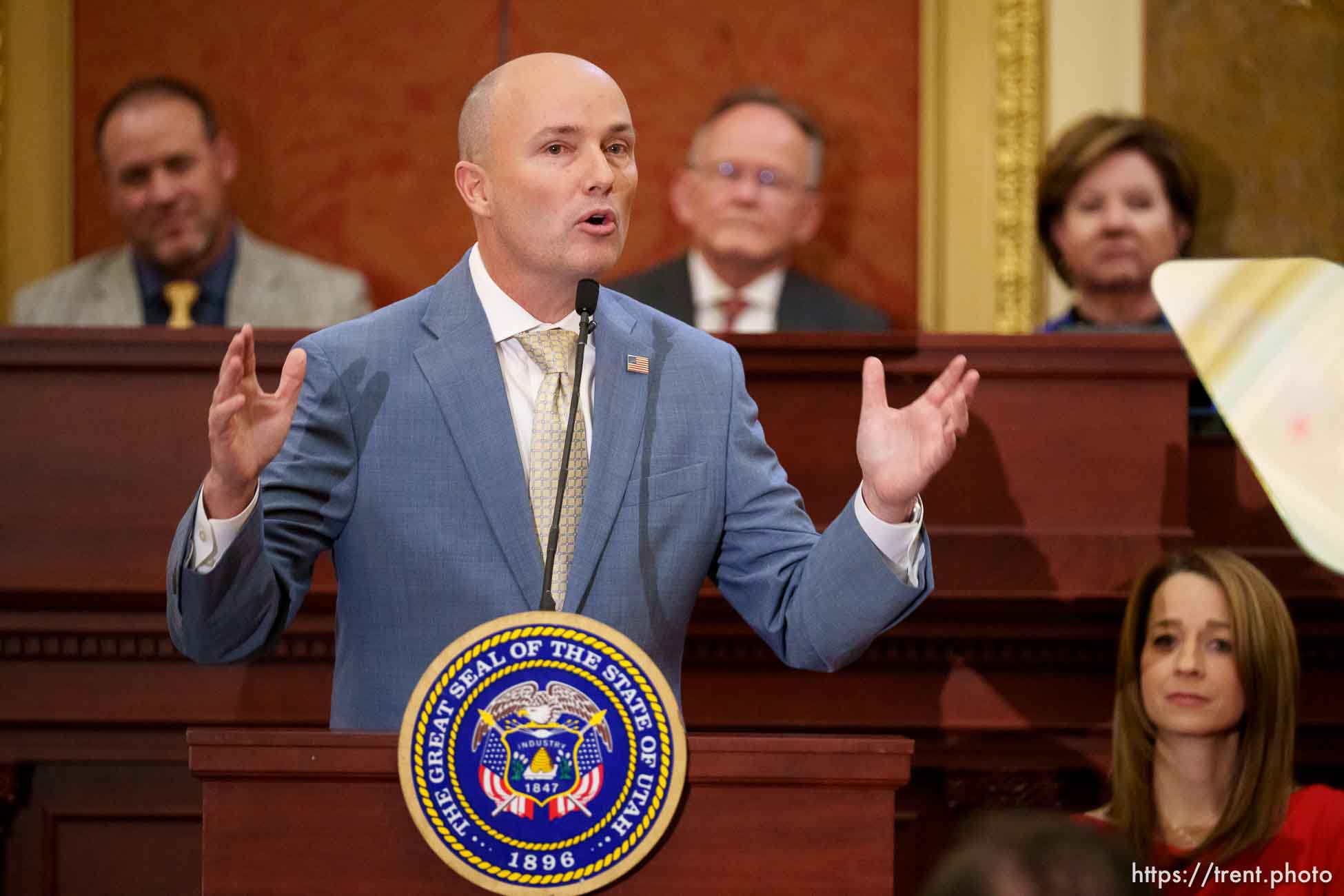 (Trent Nelson  |  The Salt Lake Tribune) Gov. Spencer Cox delivers his 2024 State of the State address at the Utah Capitol in Salt Lake City on Thursday, Jan. 18, 2024.