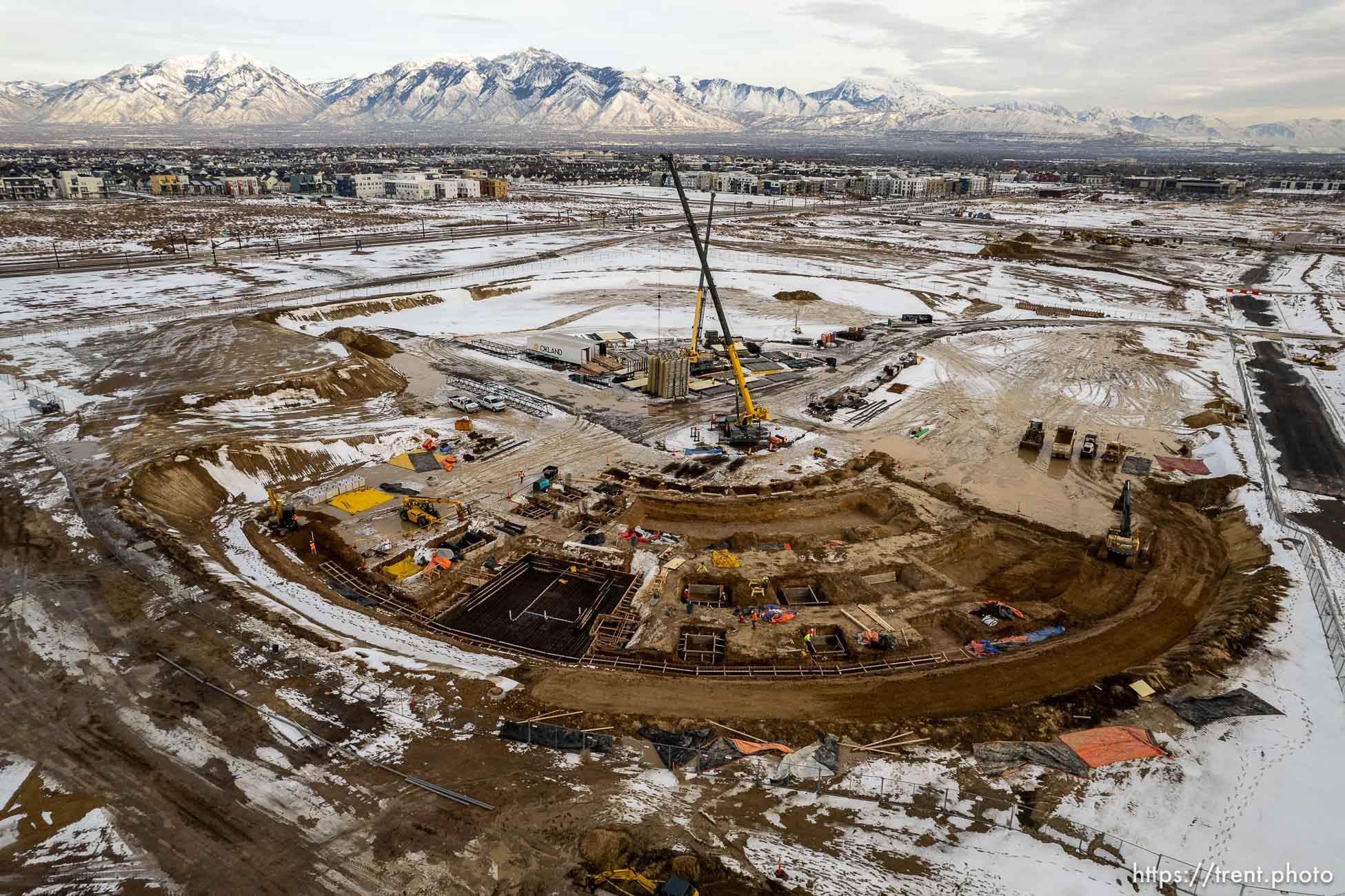 (Trent Nelson  |  The Salt Lake Tribune) Construction on the new Salt Lake Bees baseball stadium in South Jordan's Daybreak neighborhood on Friday, Jan. 19, 2024.