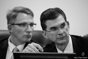 (Trent Nelson  |  The Salt Lake Tribune) Rep. Joseph Elison, R-Toquerville, and Rep. Neil Walter, R-Santa Clara, during a meeting of the House Education Committee at the Utah Capitol in Salt Lake City on Tuesday, Jan. 23, 2024.