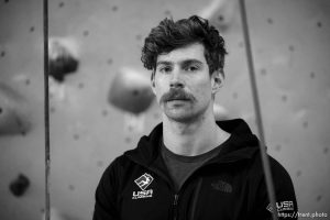 (Trent Nelson  |  The Salt Lake Tribune) Speed climber John Brosler at Momentum Indoor Climbing in Millcreek on Monday, Jan. 29, 2024.