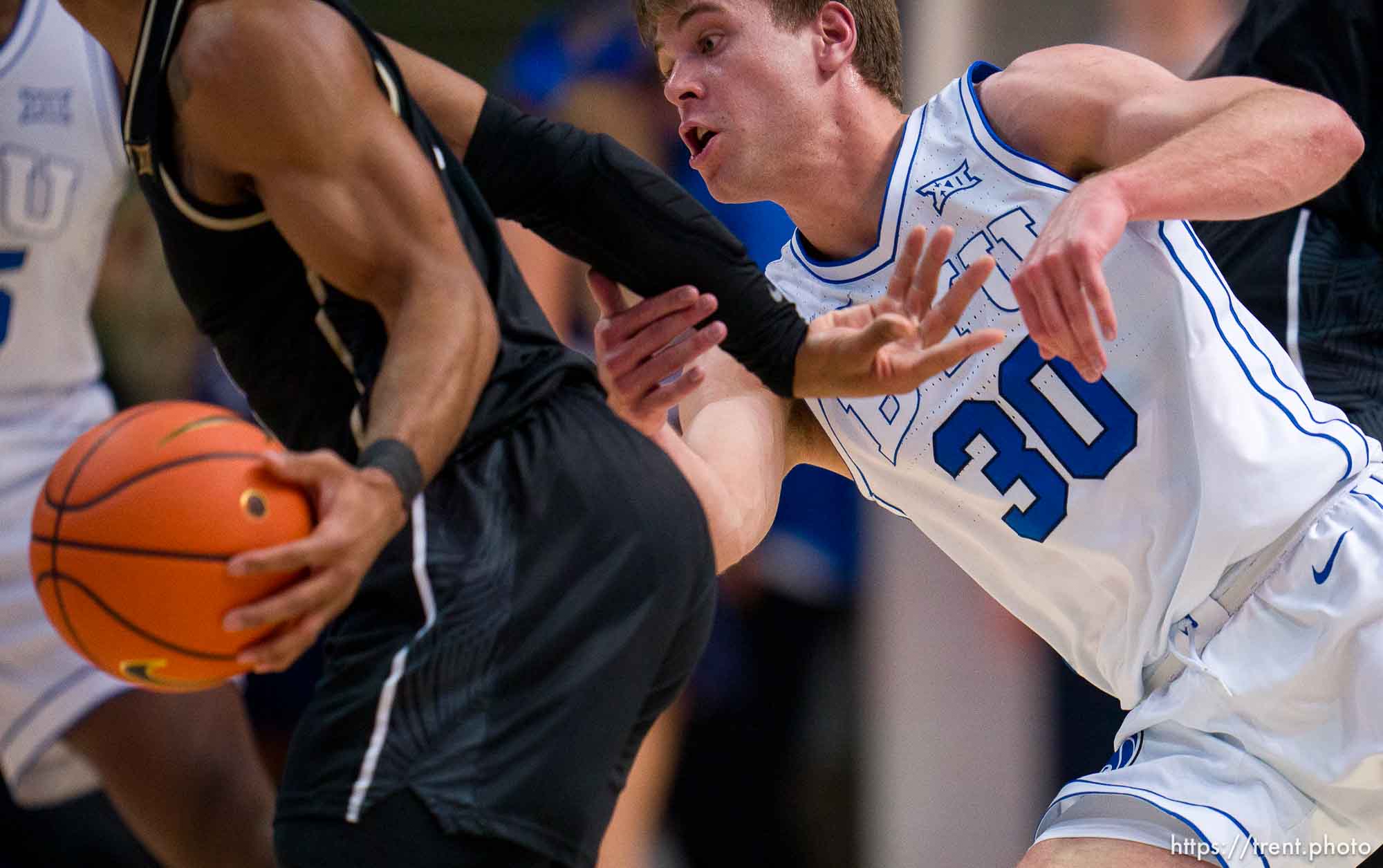 (Trent Nelson  |  The Salt Lake Tribune) Brigham Young Cougars guard Dallin Hall (30) as BYU hosts University of Central Florida, NCAA basketball in Provo on Tuesday, Feb. 13, 2024.
