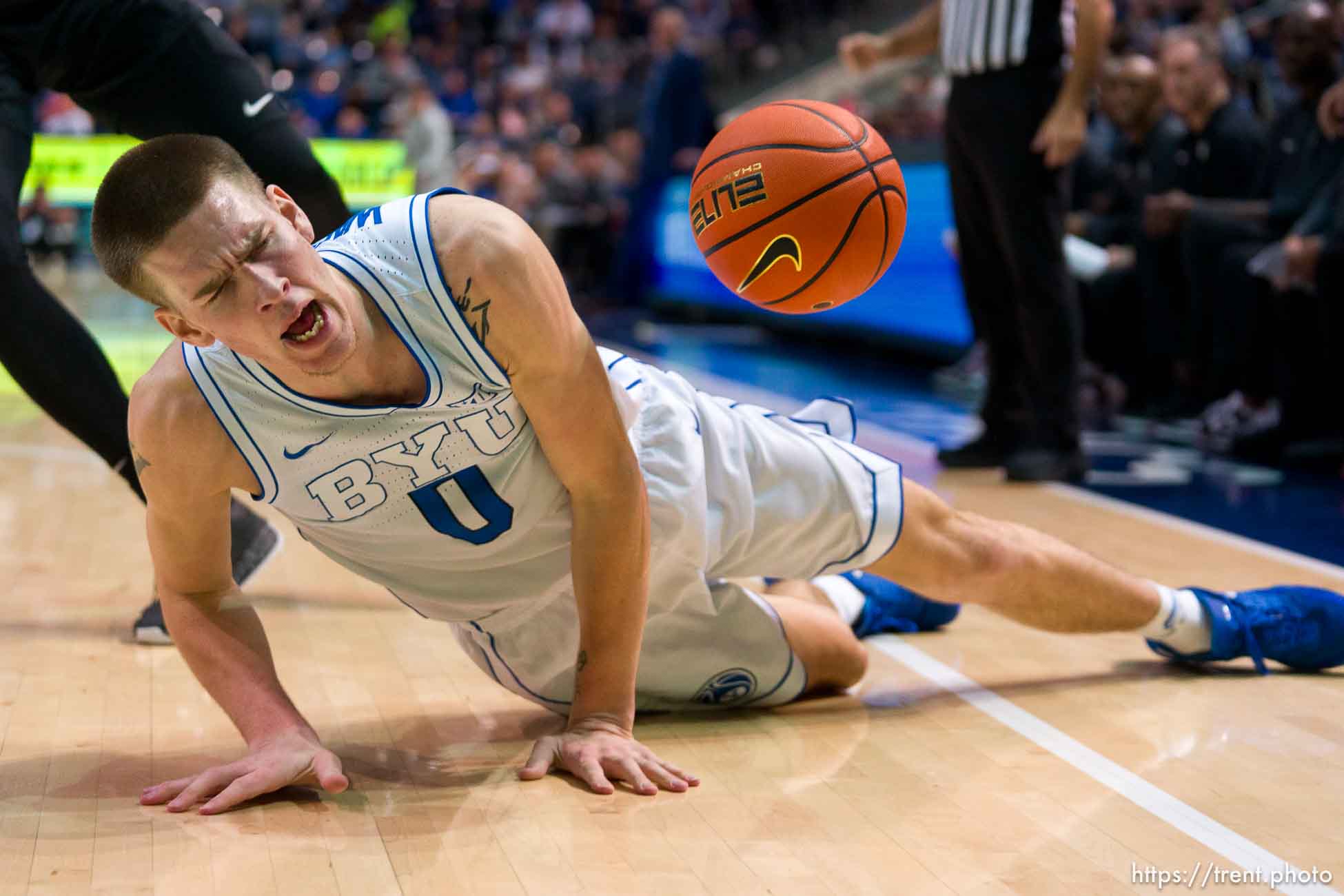 (Trent Nelson  |  The Salt Lake Tribune) Brigham Young Cougars forward Noah Waterman (0) as BYU hosts University of Central Florida, NCAA basketball in Provo on Tuesday, Feb. 13, 2024.