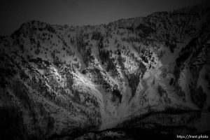 Snow on the mountains, from Goshen on Monday, Feb. 19, 2024.