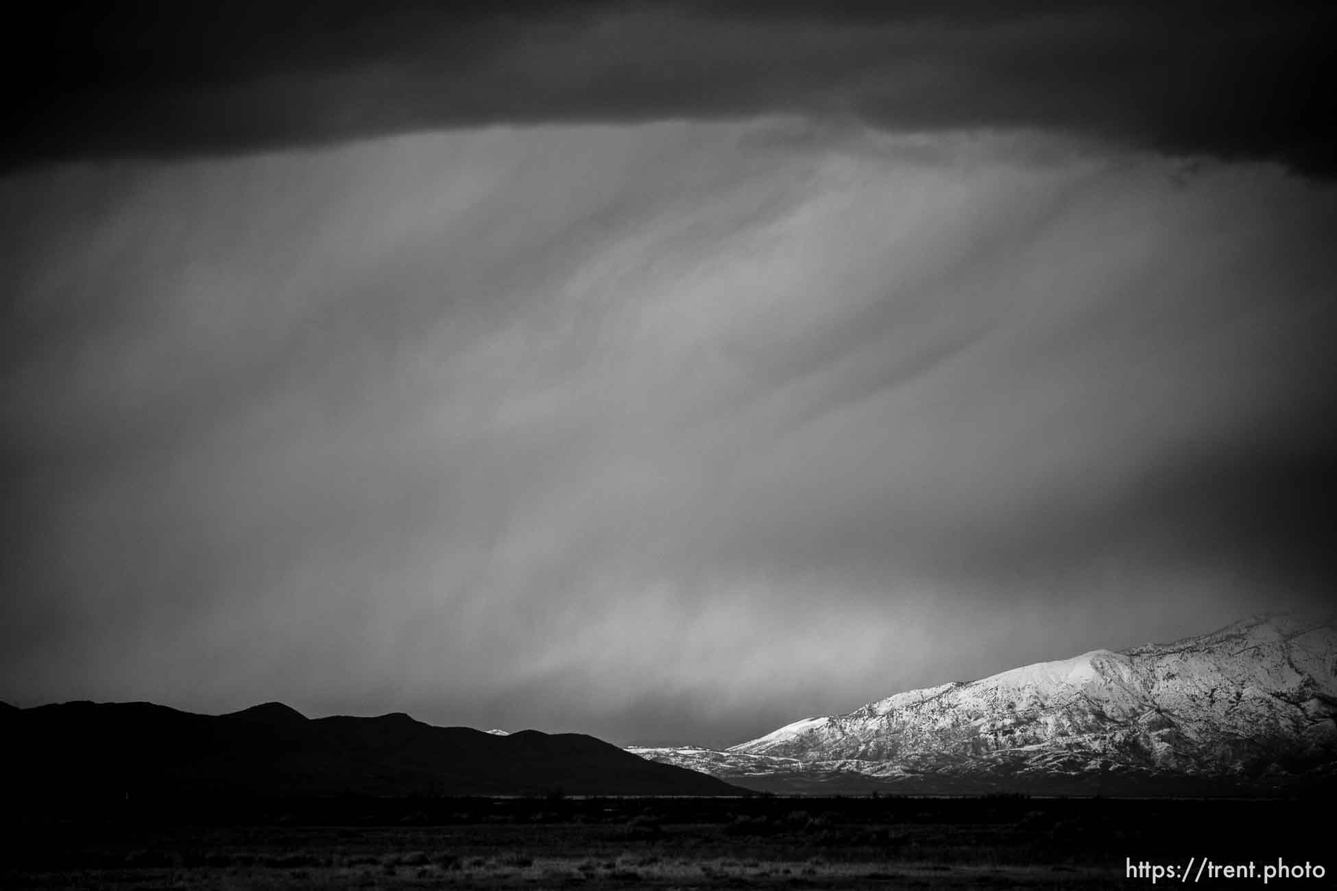 Storms blow through the desert at the south end of Utah Lake, near Goshen on Monday, Feb. 19, 2024.