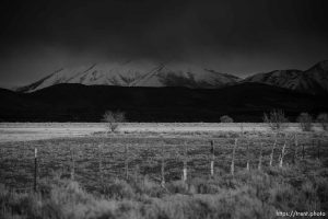 Storms blow through the desert at the south end of Utah Lake, near Goshen on Monday, Feb. 19, 2024.