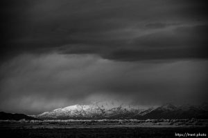 Storms blow through the desert at the south end of Utah Lake, near Goshen on Monday, Feb. 19, 2024.