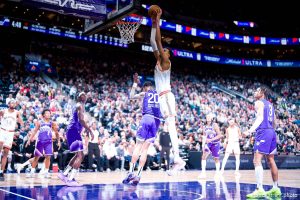 (Trent Nelson  |  The Salt Lake Tribune) San Antonio Spurs center Victor Wembanyama (1) as the Utah Jazz host the San Antonio Spurs, NBA basketball in Salt Lake City on Sunday, Feb. 25, 2024.