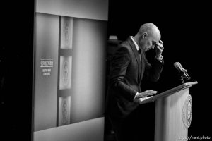 (Trent Nelson  |  The Salt Lake Tribune) Gov. Spencer Cox speaks at his monthly news conference in Salt Lake City on Thursday, March 21, 2024.