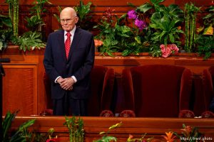 (Trent Nelson  |  The Salt Lake Tribune) President Dallin H. Oaks at General Conference on Saturday, April 6, 2024.