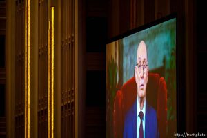 (Trent Nelson  |  The Salt Lake Tribune) President Henry B. Eyring at General Conference on Saturday, April 6, 2024.