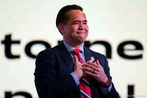 (Trent Nelson  |  The Salt Lake Tribune) Attorney General Sean Reyes at the Utah Republican Nominating Convention in Salt Lake City on Saturday, April 27, 2024.