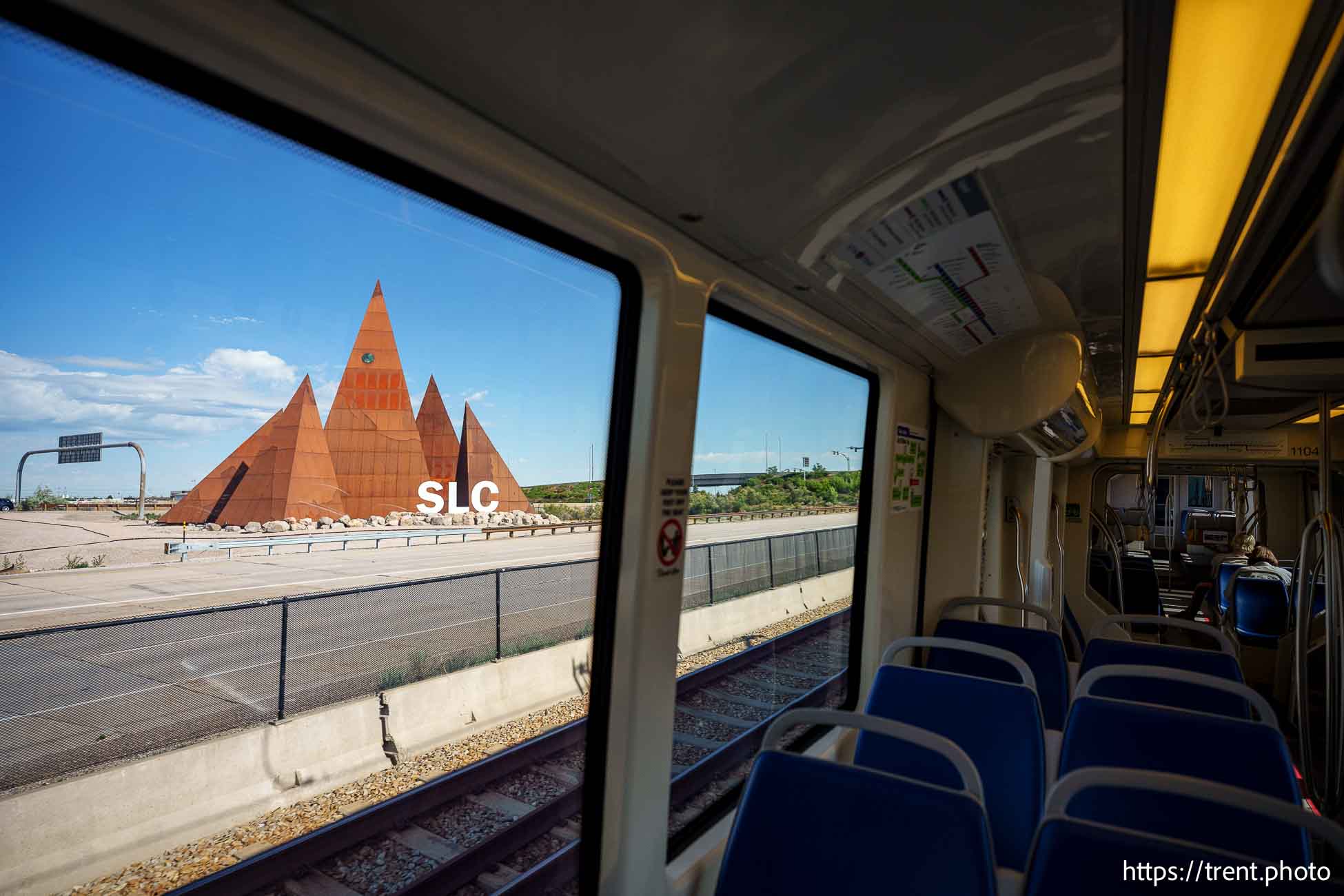 (Trent Nelson  |  The Salt Lake Tribune) A TRAX train approaches Salt Lake City International Airport on Thursday, June 27, 2024.