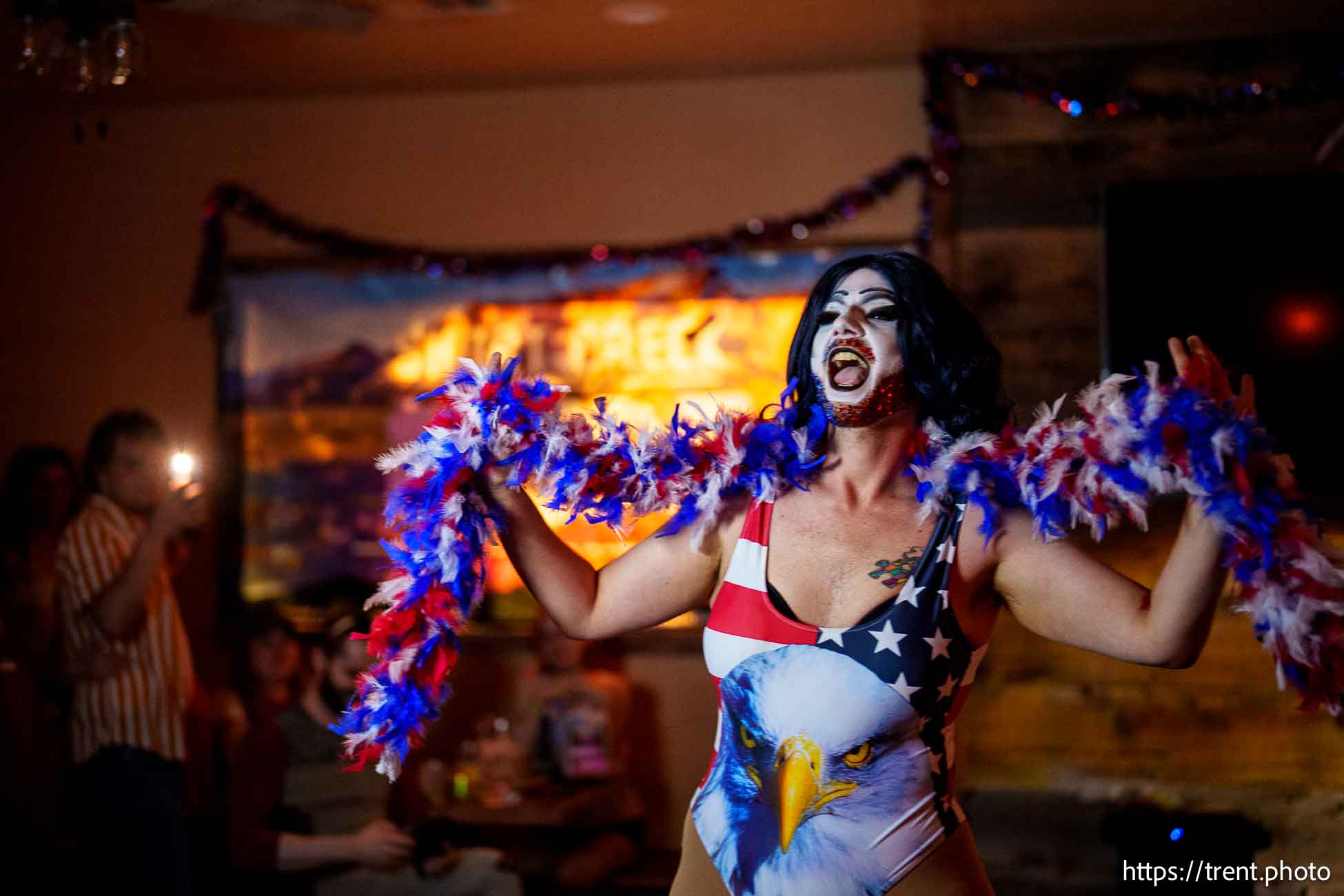 (Trent Nelson | The Salt Lake Tribune) Karma Zabich at the Freedom to the Queens drag show at Edge of the World Brewery in Colorado City, Ariz., on Thursday, July 4, 2024.