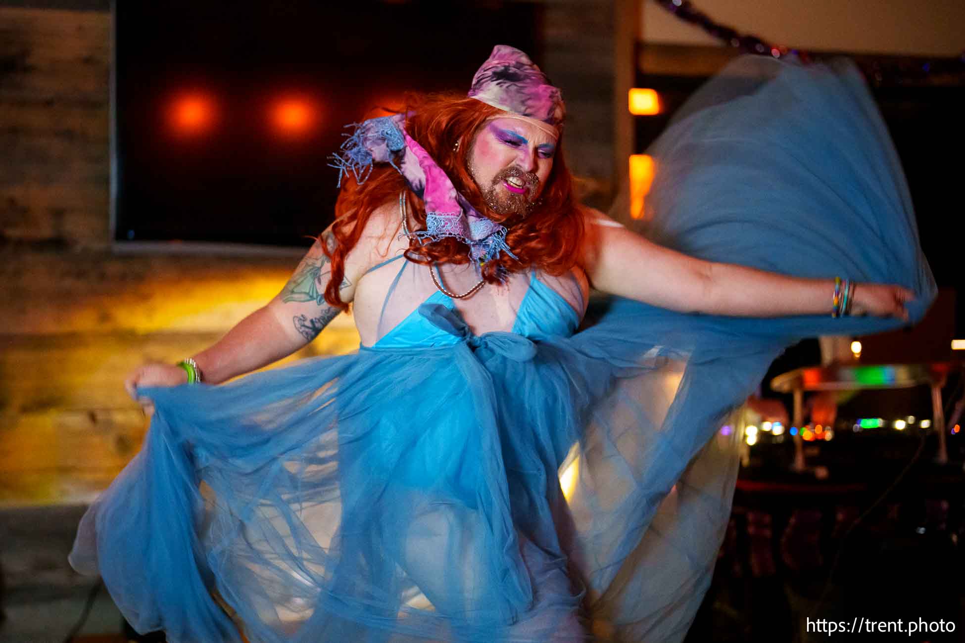 (Trent Nelson | The Salt Lake Tribune) Blossom Bottom at the Freedom to the Queens drag show at Edge of the World Brewery in Colorado City, Ariz., on Thursday, July 4, 2024.