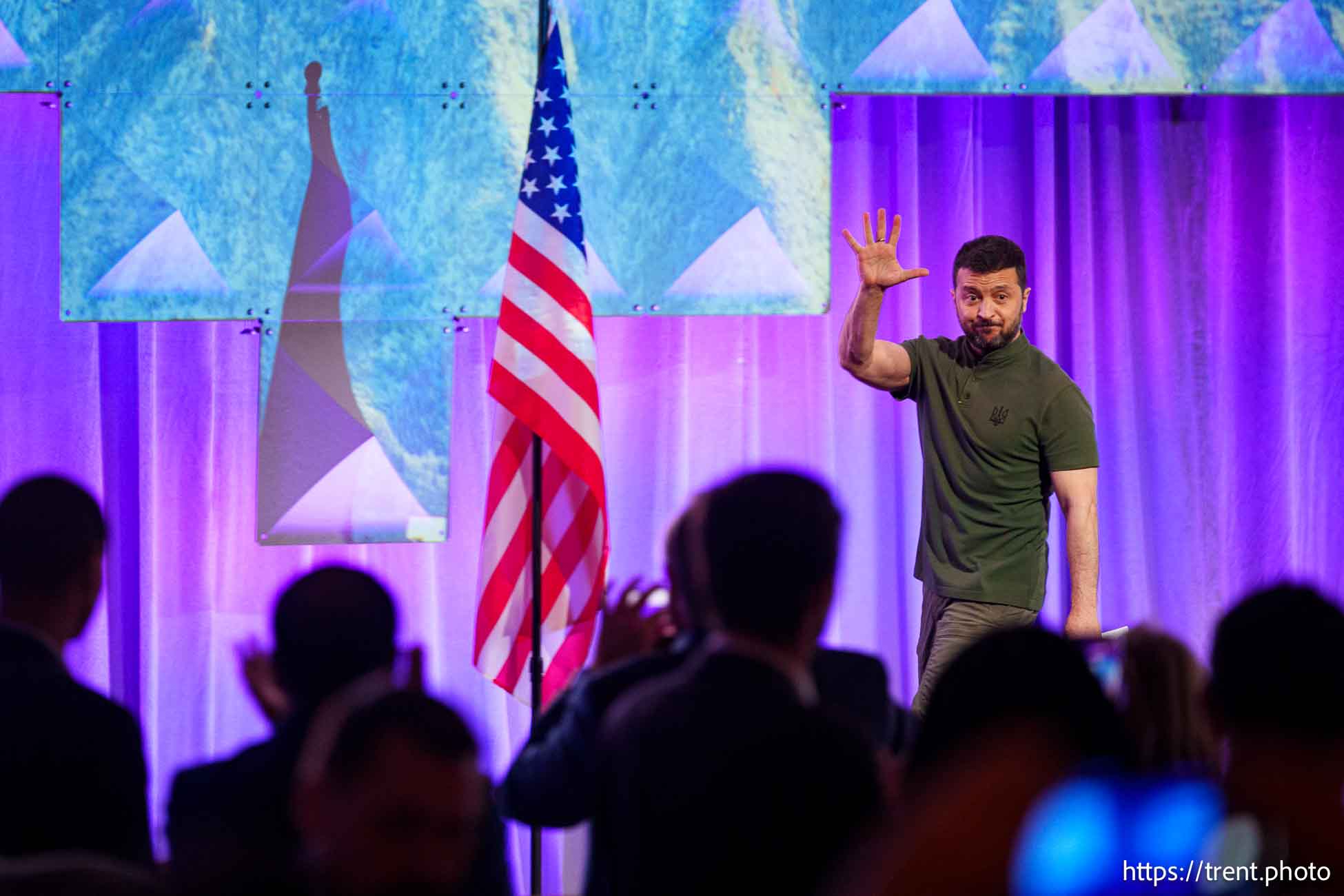 (Trent Nelson  |  The Salt Lake Tribune) Ukrainian President Volodymyr Zelenskyy gets a standing ovation after speaking at the National Governors Association’s summer meeting in Salt Lake City on Friday, July 12, 2024.