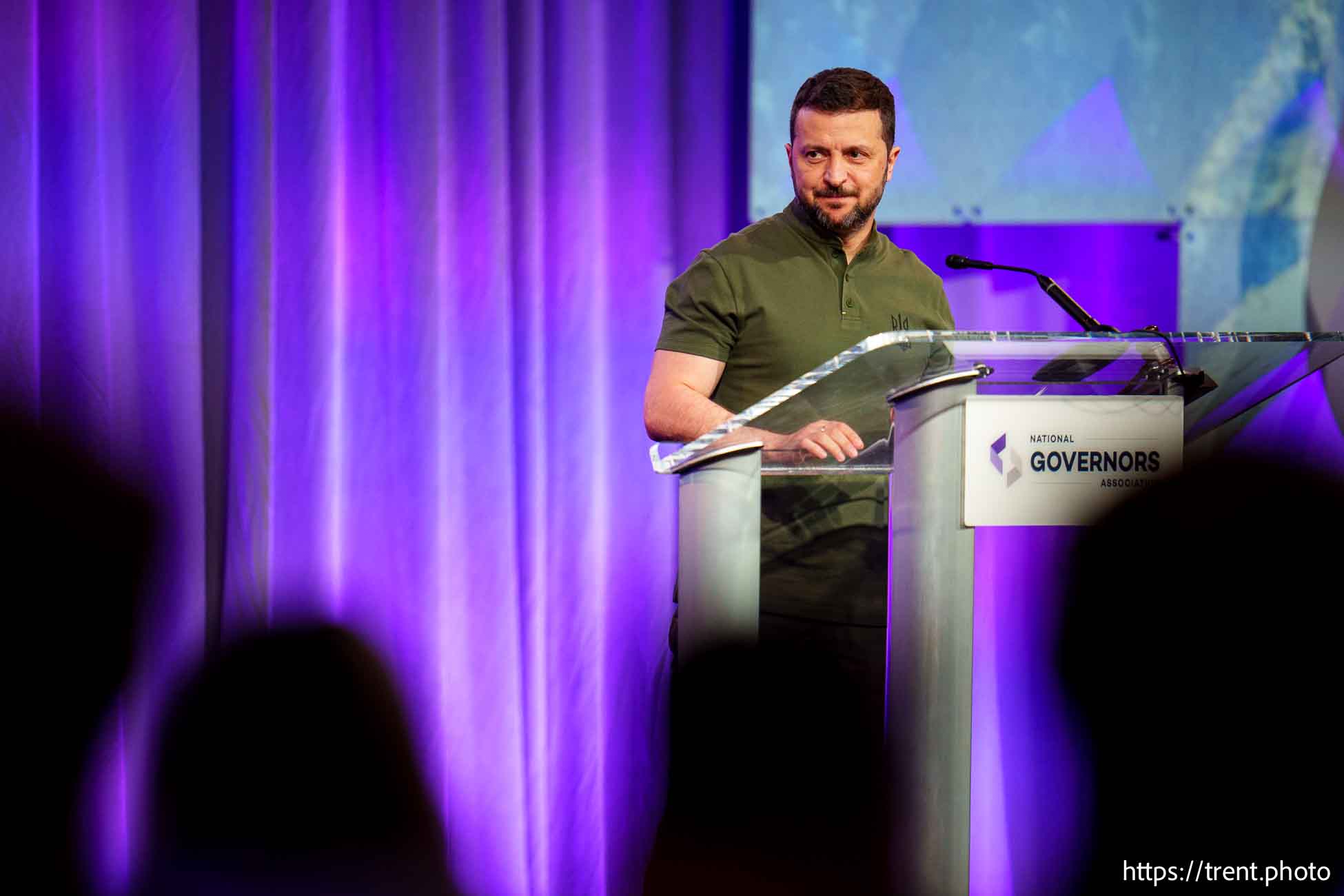 (Trent Nelson  |  The Salt Lake Tribune) Ukrainian President Volodymyr Zelenskyy gets a standing ovation at the National Governors Association’s summer meeting in Salt Lake City on Friday, July 12, 2024.