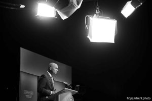 (Trent Nelson  |  The Salt Lake Tribune) Gov. Spencer Cox at his monthly news conference in Salt Lake City on Friday, July 19, 2024.