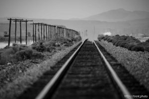 Rail line near Great Salt Lake, Saturday July 27, 2024.