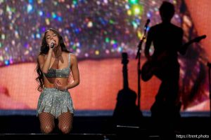 (Trent Nelson  |  The Salt Lake Tribune) Olivia Rodrigo performs at the Delta Center in Salt Lake City on Wednesday, July 31, 2024.