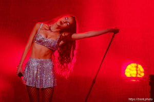 (Trent Nelson  |  The Salt Lake Tribune) Olivia Rodrigo performs at the Delta Center in Salt Lake City on Wednesday, July 31, 2024.