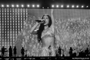 (Trent Nelson  |  The Salt Lake Tribune) Olivia Rodrigo performs at the Delta Center in Salt Lake City on Wednesday, July 31, 2024.