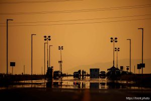 (Trent Nelson  |  The Salt Lake Tribune) The sun goes down behind the free speech zone hours before the scheduled execution of Taberon Honie at the Utah State Correctional Facility in Salt Lake City on Wednesday, Aug. 7, 2024.