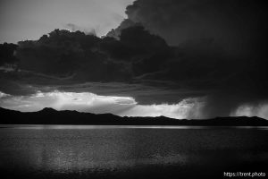 sunset and thunderstorm, great salt lake, on Monday, Aug. 19, 2024.