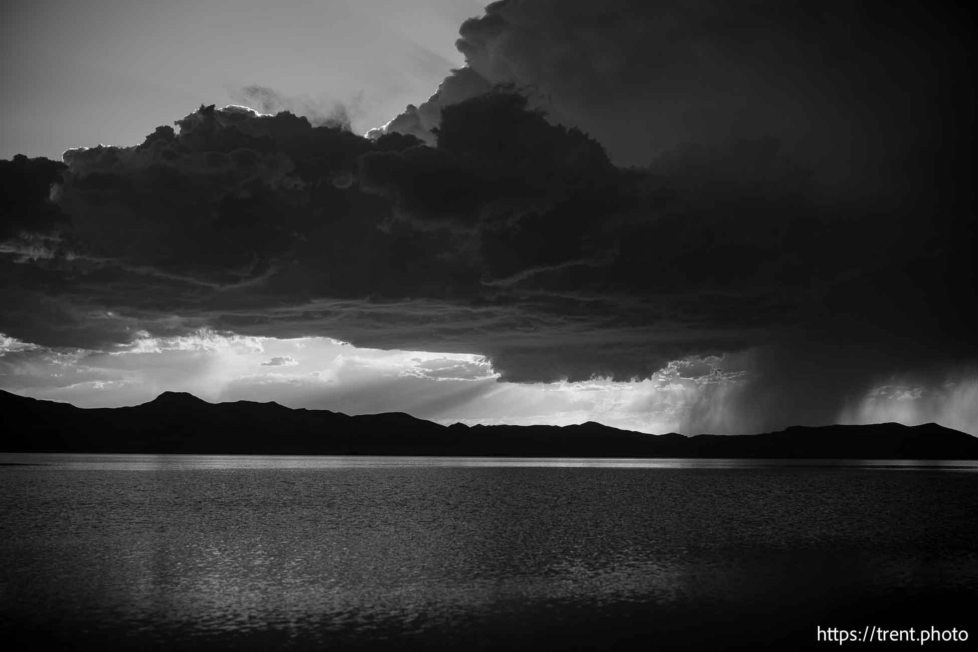 sunset and thunderstorm, great salt lake, on Monday, Aug. 19, 2024.