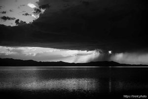 sunset and thunderstorm, great salt lake, on Monday, Aug. 19, 2024.