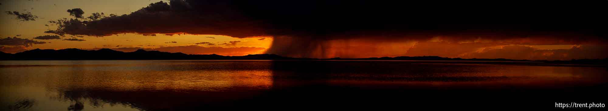 sunset and thunderstorm, great salt lake, on Monday, Aug. 19, 2024.