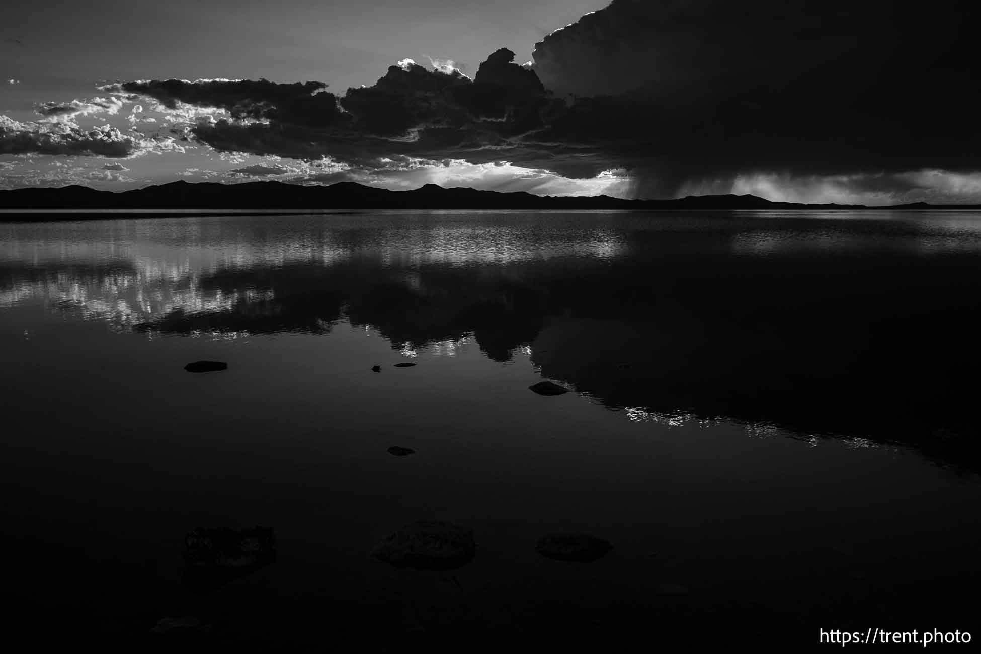 sunset and thunderstorm, great salt lake, on Monday, Aug. 19, 2024.