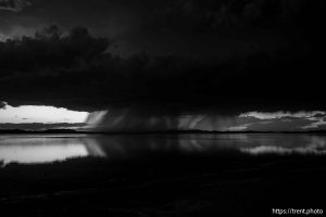 sunset and thunderstorm, great salt lake, on Monday, Aug. 19, 2024.