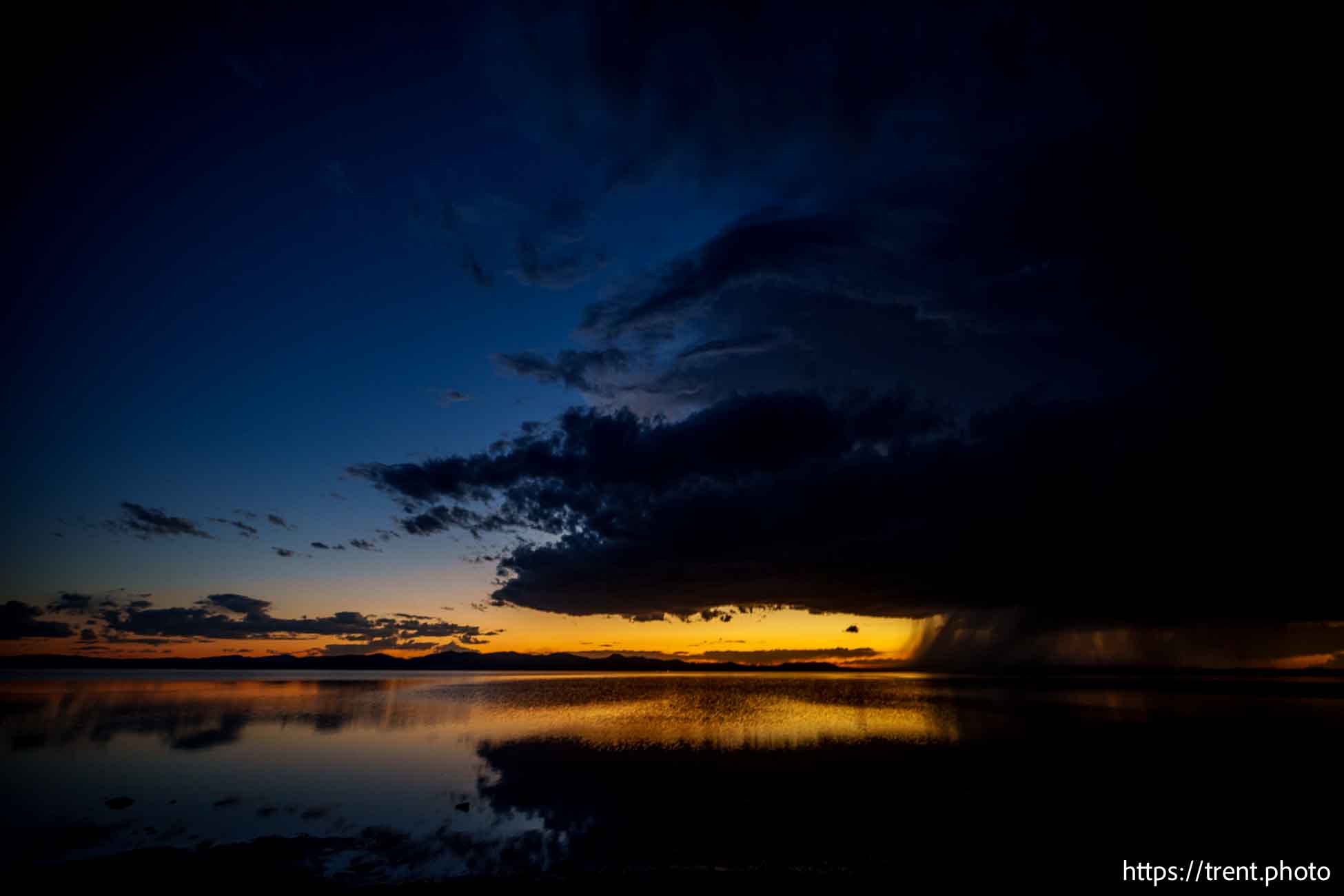 sunset and thunderstorm, great salt lake, on Monday, Aug. 19, 2024.