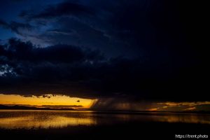 sunset and thunderstorm, great salt lake, on Monday, Aug. 19, 2024.