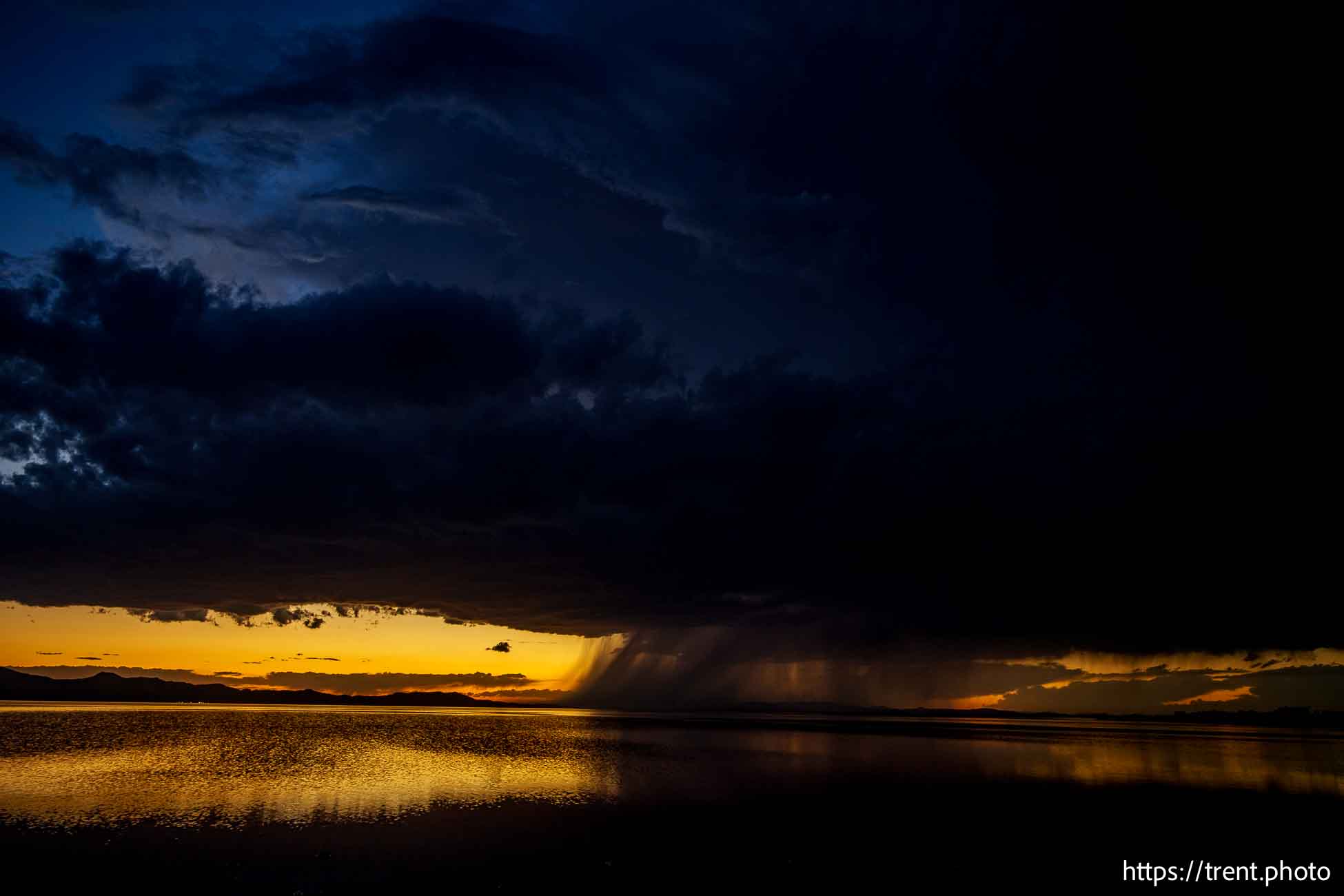 sunset and thunderstorm, great salt lake, on Monday, Aug. 19, 2024.