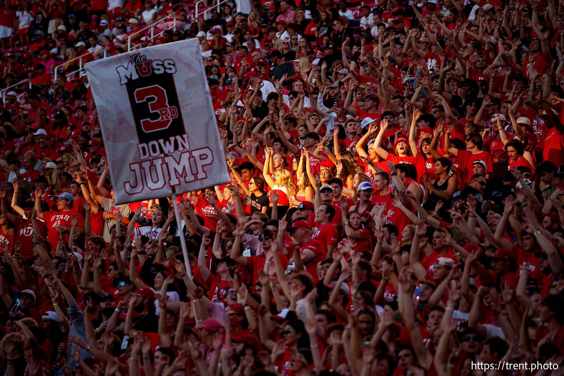 (Trent Nelson  |  The Salt Lake Tribune) Utah fans in the MUSS as the Utah Utes host the Southern Utah Thunderbirds, NCAA football in Salt Lake City on Thursday, Aug. 29, 2024.