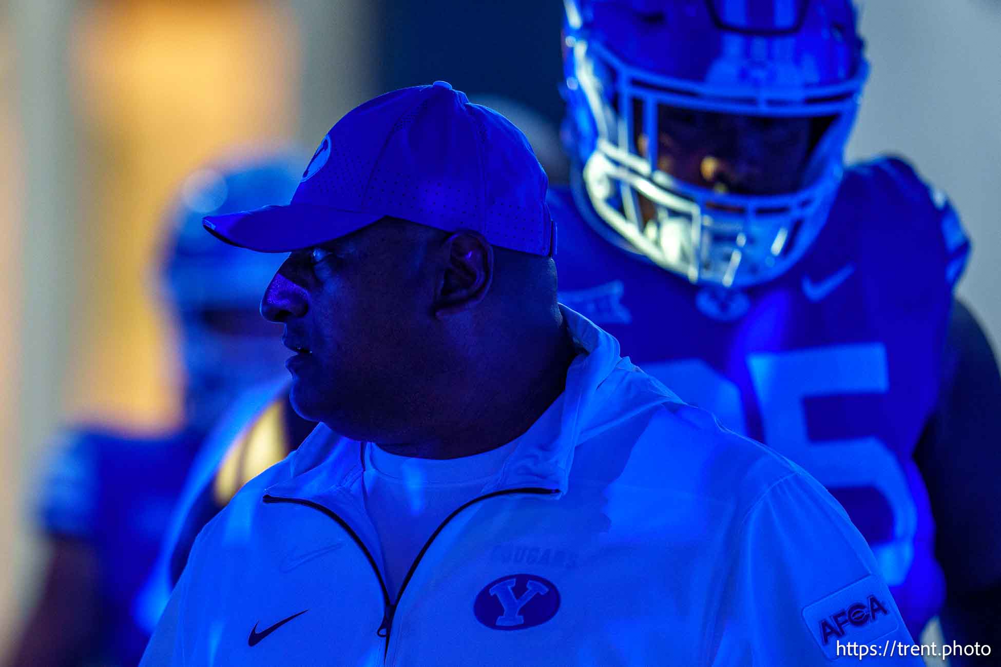 (Trent Nelson  |  The Salt Lake Tribune) Kalani Sitake as BYU hosts Southern Illinois, NCAA football in Provo on Saturday, Aug. 31, 2024.