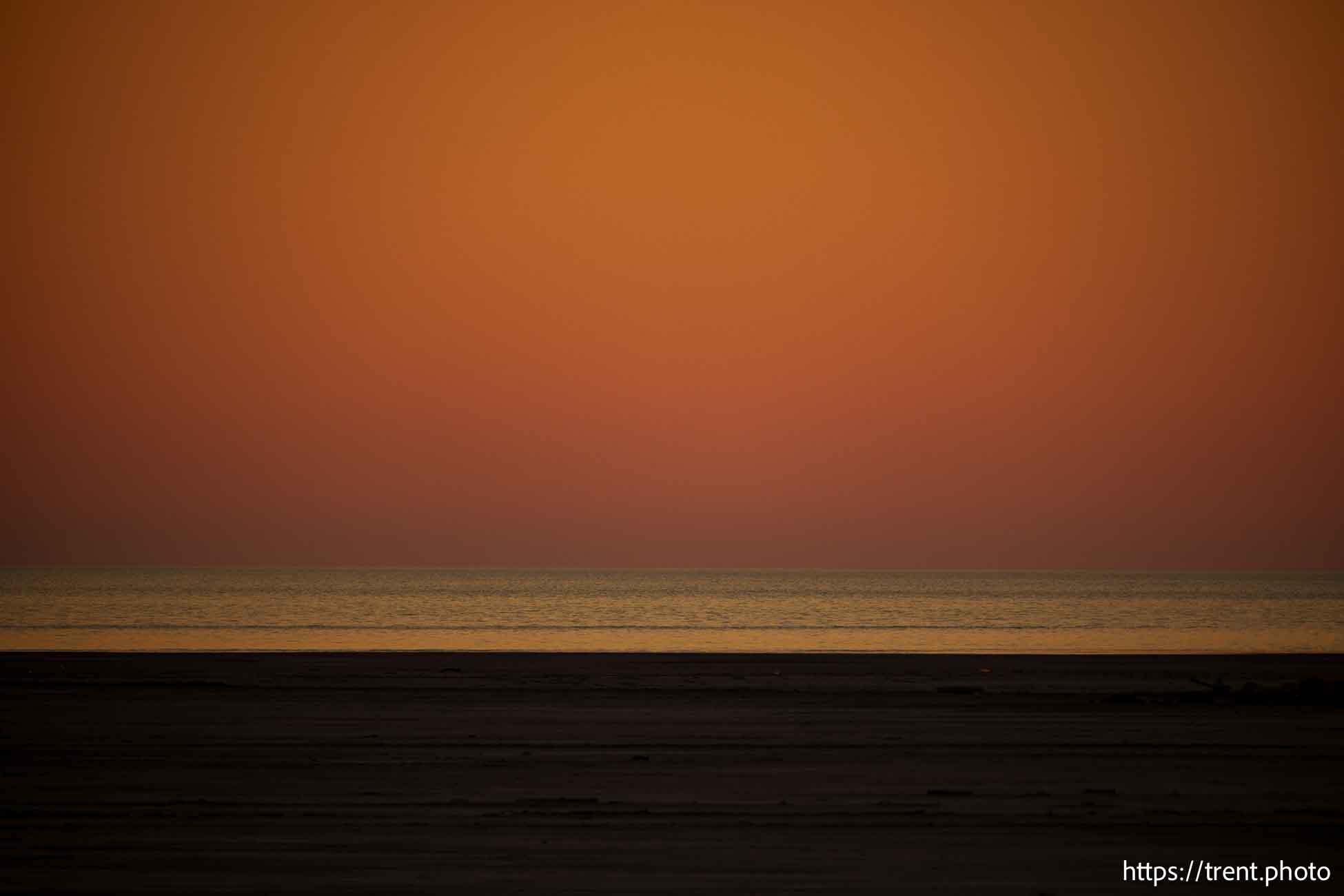 (Trent Nelson | The Salt Lake Tribune) Sunset on the shore of the Great Salt Lake on Friday, Sept. 6, 2024.