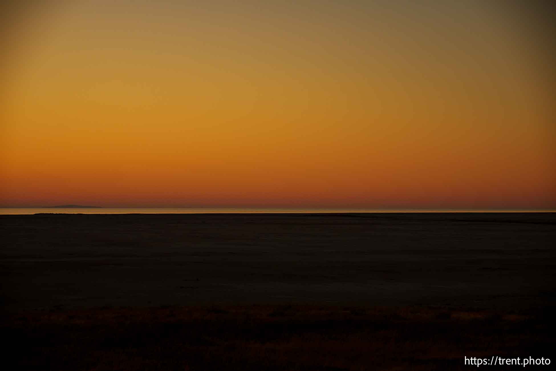 (Trent Nelson | The Salt Lake Tribune) Sunset on the shore of the Great Salt Lake on Friday, Sept. 6, 2024.